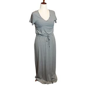 Cruisewear & Co maxi dress black & white striped short sleeve self belt Sz Med